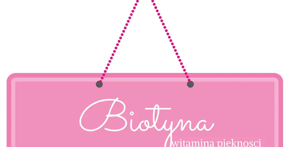 Różowa zawieszka na sznurku z odręcznym napisem „Biotyna, witamina piękności”